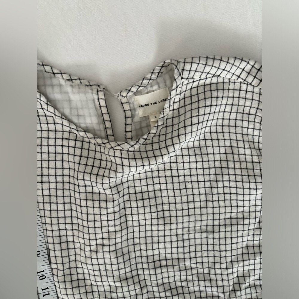 Laude the label Ayla top natural checker linen blend eco friendly top S - Picture 3 of 10